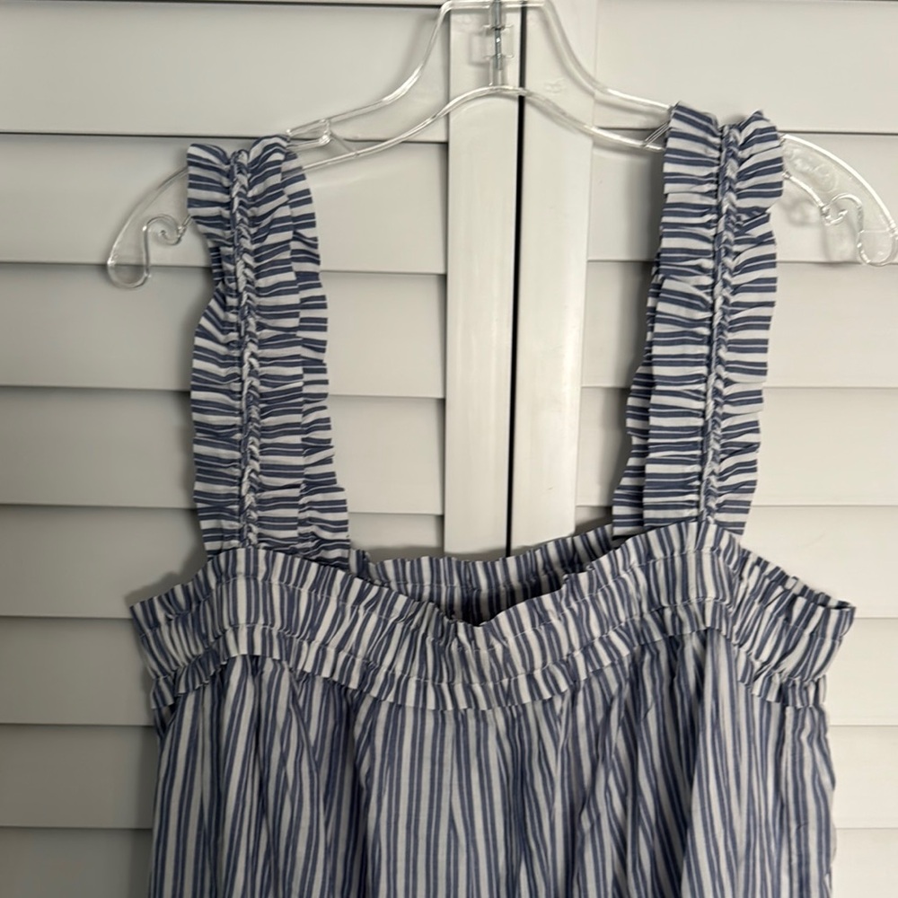 J. Crew Blue Oversized Smocked Sundress Square Neck Midi,half lined, side slits. - Picture 4 of 9